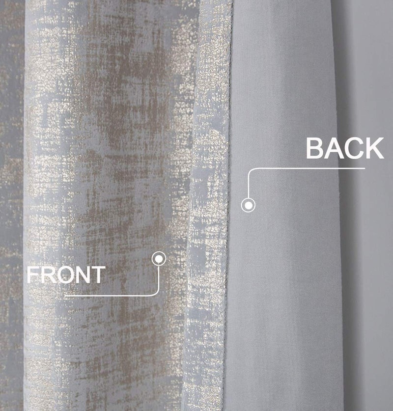 always4u Soft Velvet Curtains 95 Inch Length Luxury Bedroom Curtains Gold Foil Print Window Treatments for Living Room Set of 2 Silver - Image 3